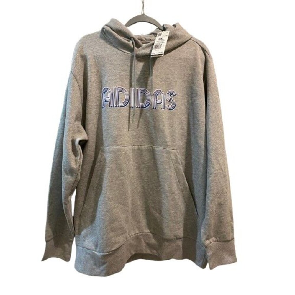 Mens 2XL Adidas Hoodie Gray Retro Logo Pullover Fleece NWT Sweatshirt